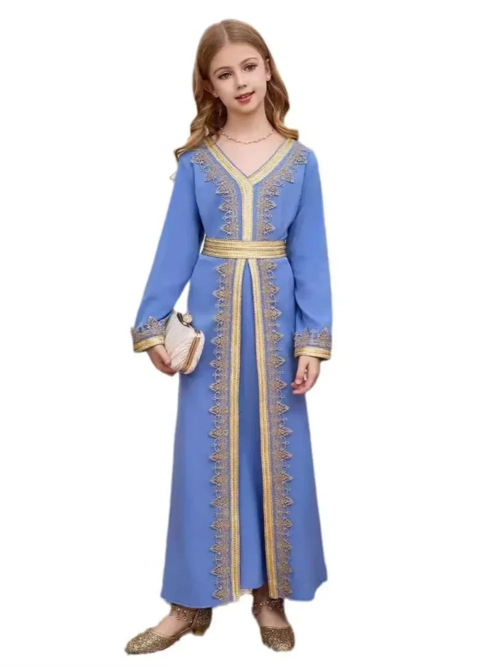 Abaya Eid Muslim Kids Girls Dresses Kaftan Lace Sashes Arab Long Robe 2026 Moroccan Jalabiya Prayer Children Turkey Vestidos