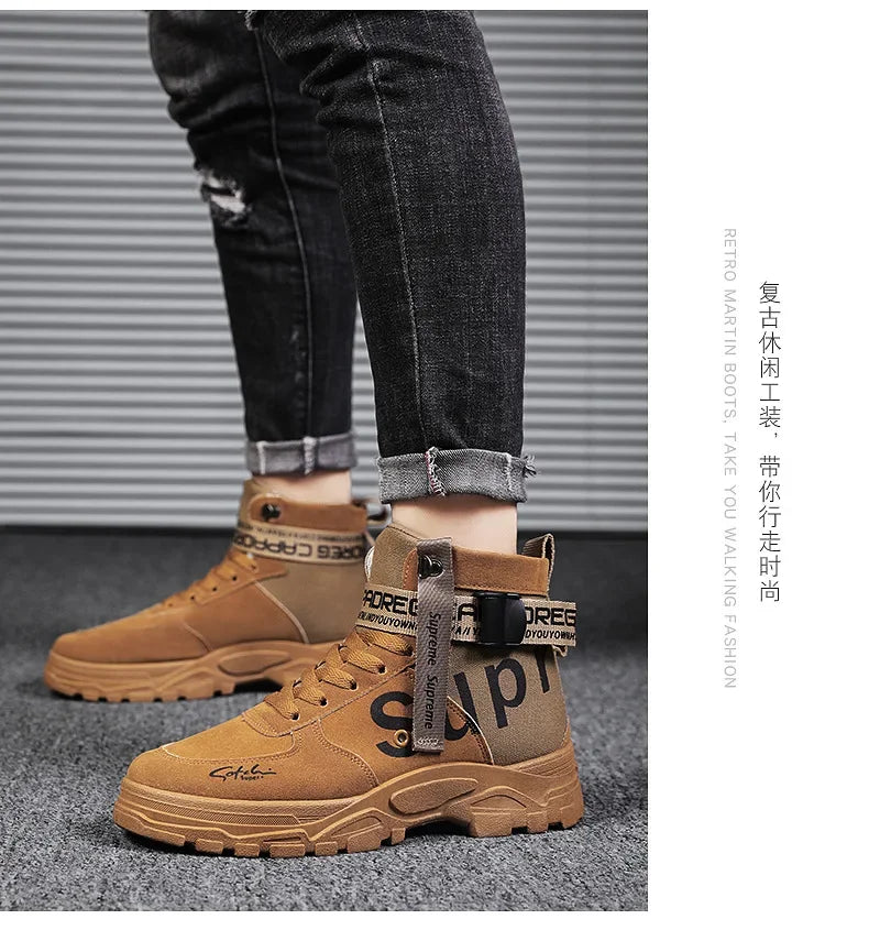 Men's boots Men Boots Luxury Casual sneaker Men Motorcycle botas High Ankle Walking Shoes Leather Safety shoes botas para hombre