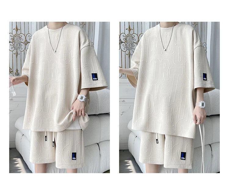 Summer ort Sve T-irt Set Men's Casual Spor Lightweight Five-Quarter Pants Matching Whole Set Youth Faion