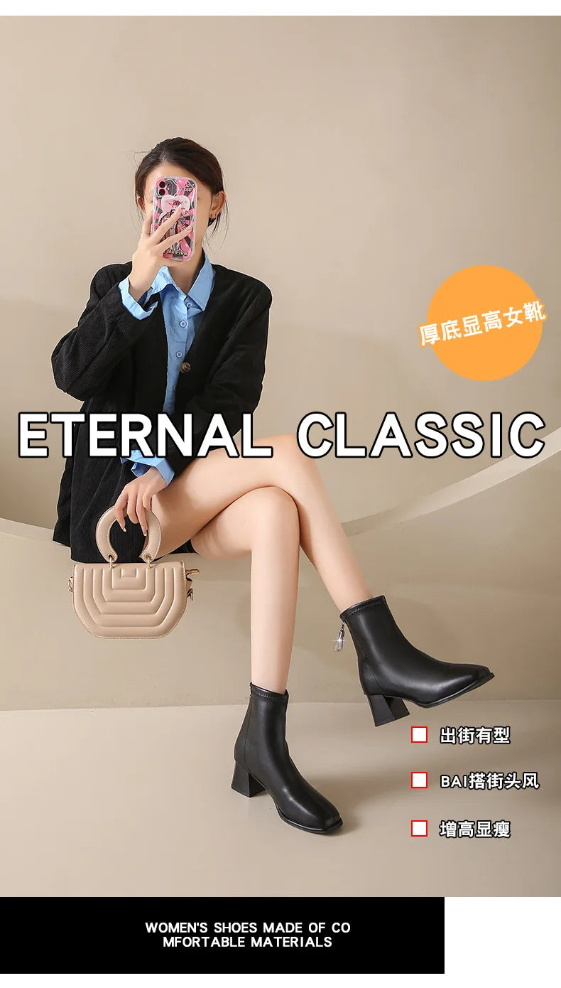 Platform Boot Shoes for Women Modern Western Black Femme Botas Punk Goth Female Winter High Heeled Shoes Round Toe Heels Botines