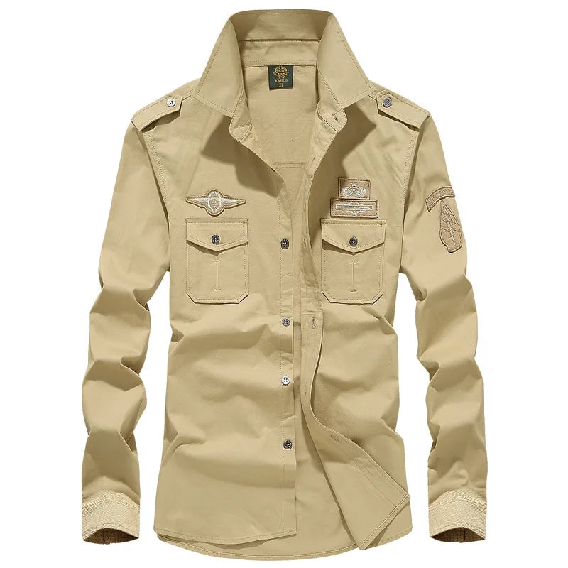 2025 New Men's Spring Cotton Casual Shirt Military Tooling Oversize Loose Long Sleeve Cargo s Male High Quality Solid Clothing