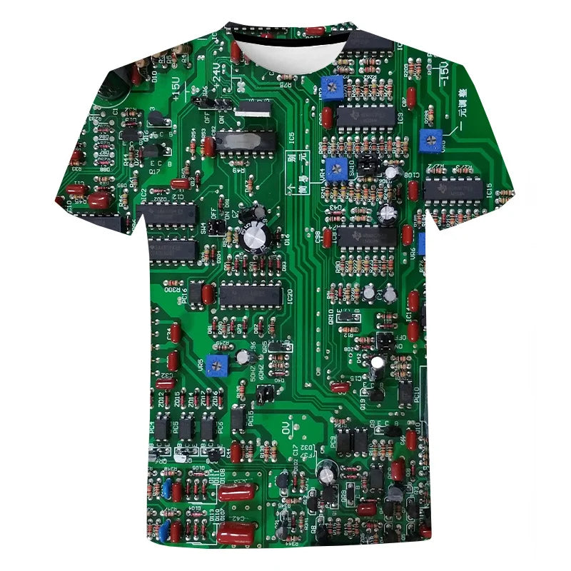 New Circuit Board Graphic T-Shirts Electronic Chip 3D Print Men's Woman Short Sleeve T Shirt Harajuku Tops Tees Unisex Clothing