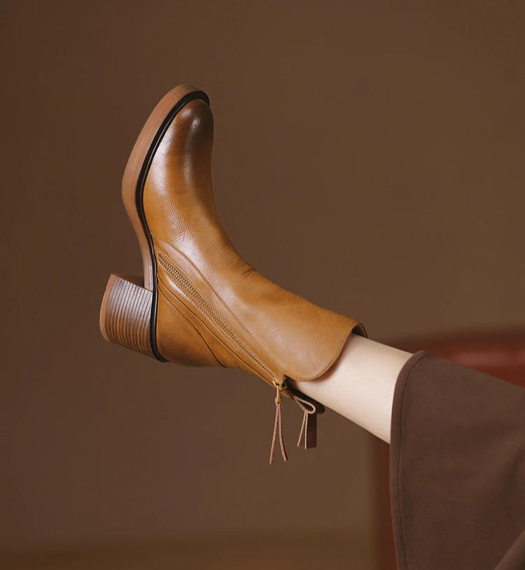 Women's Boots 2025 Spring and Autumn New Chelsea Boots Thick Heel Brown Short Leather Shoes for Women High Heels platform shoes