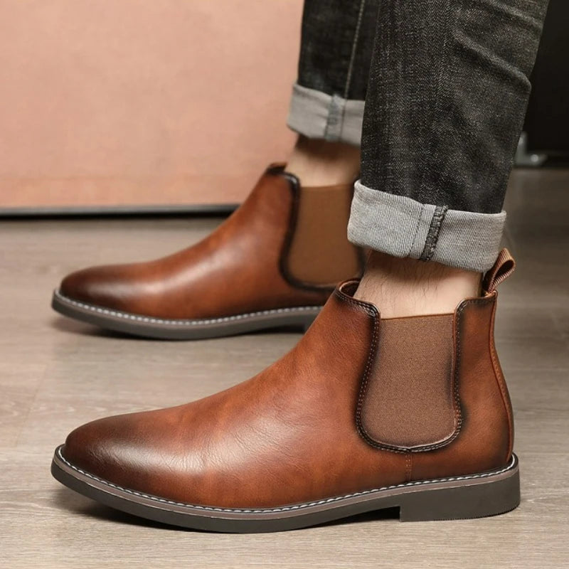 Men's Boots Fashion Chelsea Boots New Business Male Ankle Boots High Top Casual Leather Boot Plus Size British Style Dress Boot
