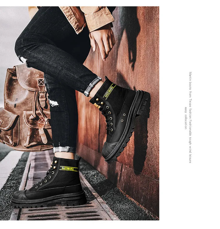 Boots Men's Shoes  Autumn and Winter Breathable High-top Boots Heightened Thick-soled All Match Canvas Casual Shoes Mens Boots