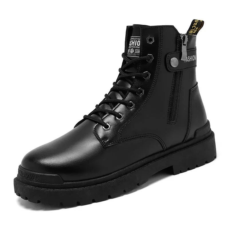 Men's Boots Fashion Motorcycle Ankle Boot New High Top Leather Boots for Men Non Slip Platform Work Safety Boot Botas Hombre