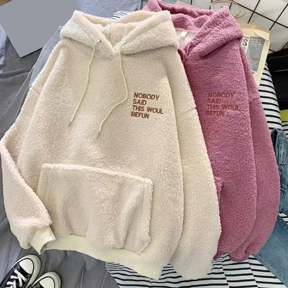 Autumn Winter Coat Pink Sweet Hooded Sorry Print Harajuku Loose Pocket Hoodies Womens Fleece Flannel Pullover Female Sweatshirt
