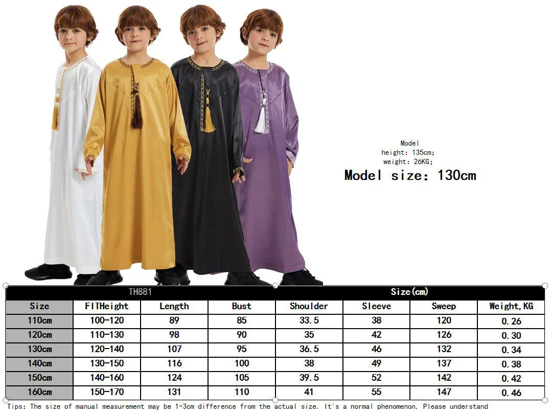 Eid Muslim Children Abaya Ramadan Jubba Prayer Thobe Boy Kids Abayas Islam Long Robe Gown Kaftan Dubai Arab Tassel Dishdasha