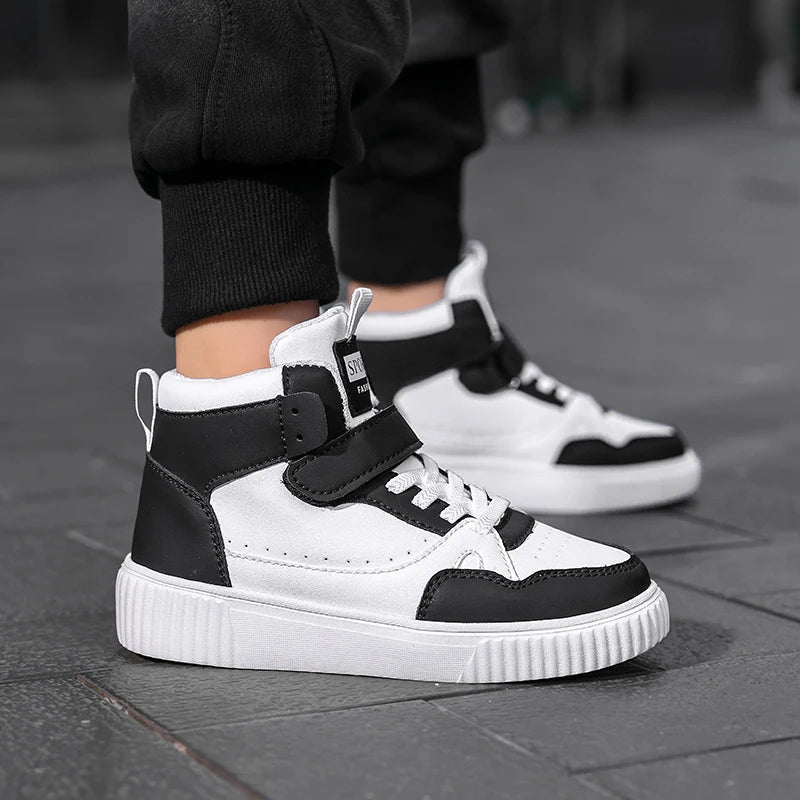 New High Top Childrens Boy Sneakers Outdoor Running Basketball Kids Sports Shoes Non-slip Luxury Pu Leather Boys Sports Shoes