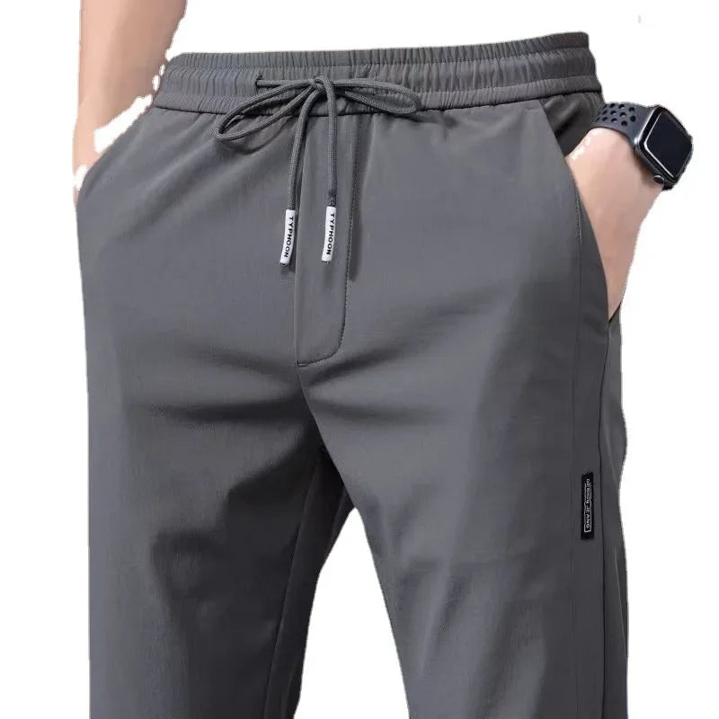 Summer Thin Casual Pants Quick Dry Loose-Fit Plus Size Straight-Leg Pants Elastic Wear-Resistant Sports Ice Silk Trousers For Me