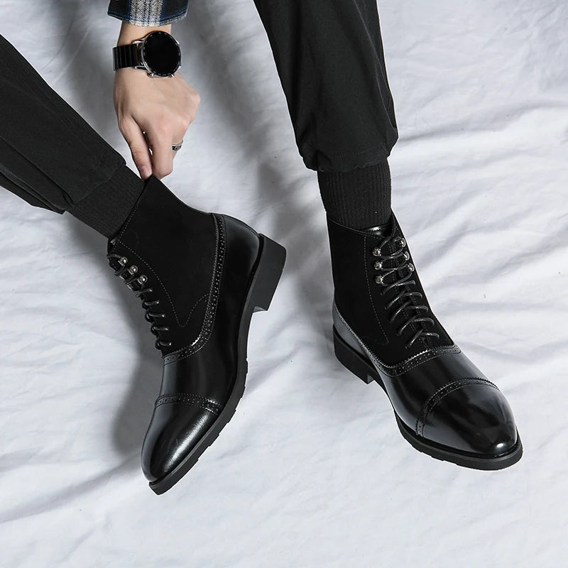 British Style Handsome Trendy Work Boots for Men's Motorcycle Boots Thick Soled Wear-resistant Men's Business Boots Pointed