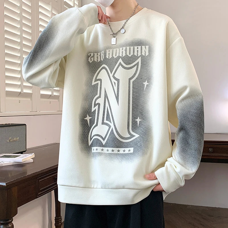 Trendy Men's Hoodie Fashionable Round-Neck Loose Casual Sweatshirt for Spring and Autumn Comfortable Youthful and Dynamic Top