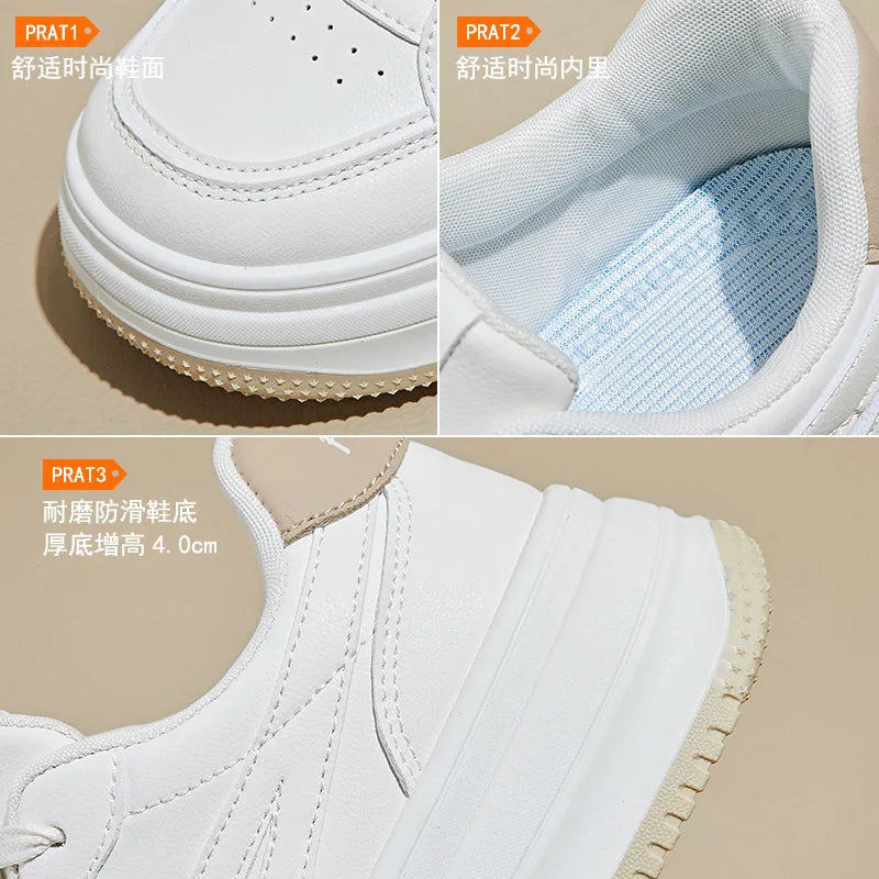Women's White Shoes2025Autumn New Thick-Soled Platform Shoes Leather Surface All-Season Casual Sports Shoes for Women