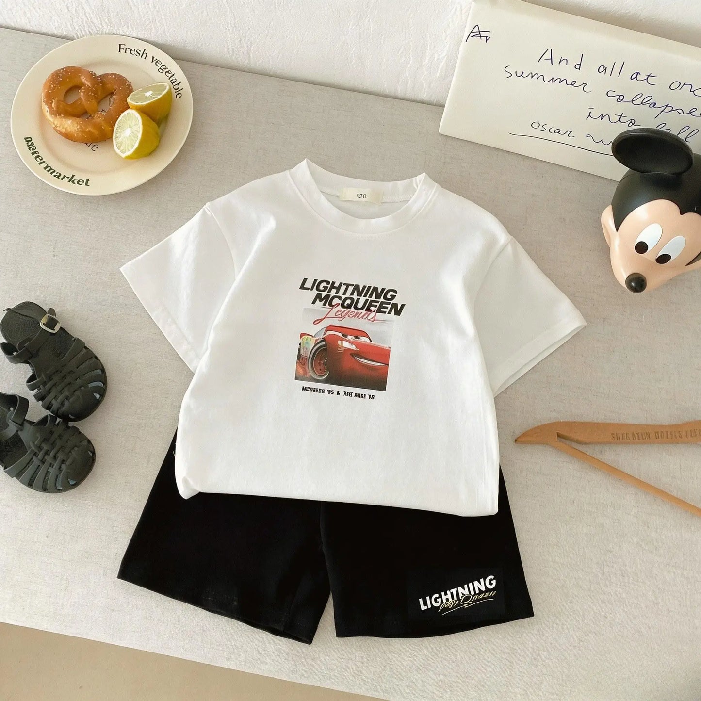New Style Cartoon Car Fashion Boys T-shirt Shorts Two Piece Set Children's Summer Clothes Casual Versatile Kids Short Sleeve Set
