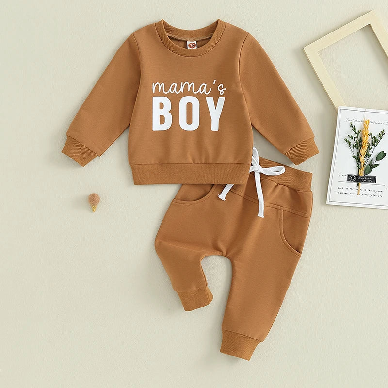 Pudcoco Baby Boys Outfits Newborn Letter Print Round Neck Long Sleeve Sweatshirt and Drawstring Pants Set Infant Pants Suits