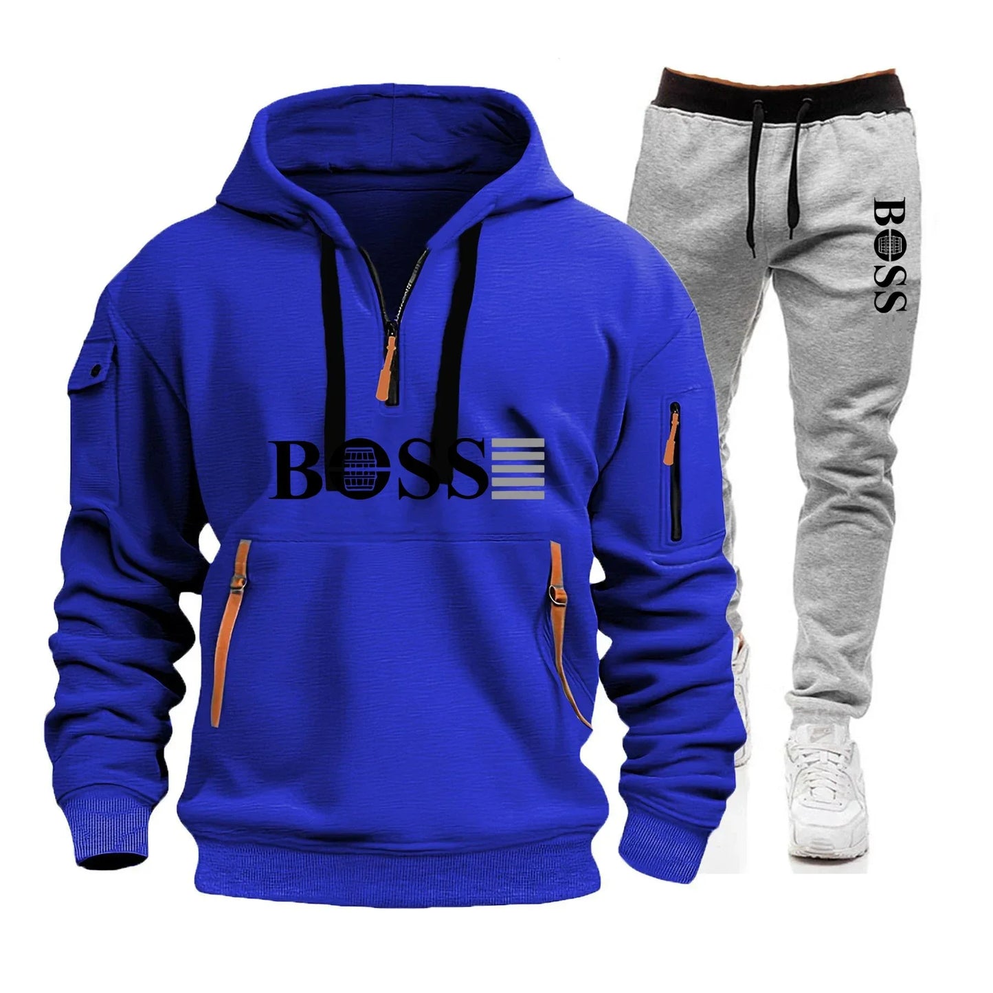 Men's Autumn and Winter New Pullovers Hoodie and Pants 2-piece Set, Outdoor Jogging Windproof Zipper Warm Men's Sportswear