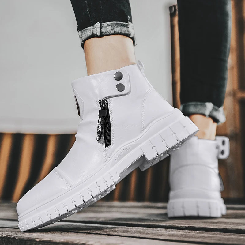 Fashion Mens Ankle Boots British Style High Top Casual Shoes Outdoor Walking Shoes Non-slip Work Boots Comfortable Leather Boots