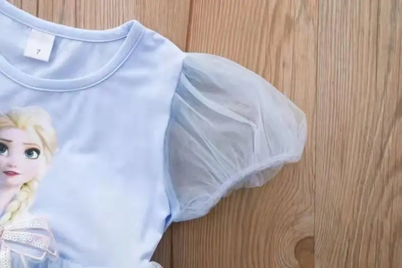 New Disney Girls DressShort Sleeve Kids Clothes  Princess Dresses Frozen Elsa Party Baby Dresses for Children Clothing