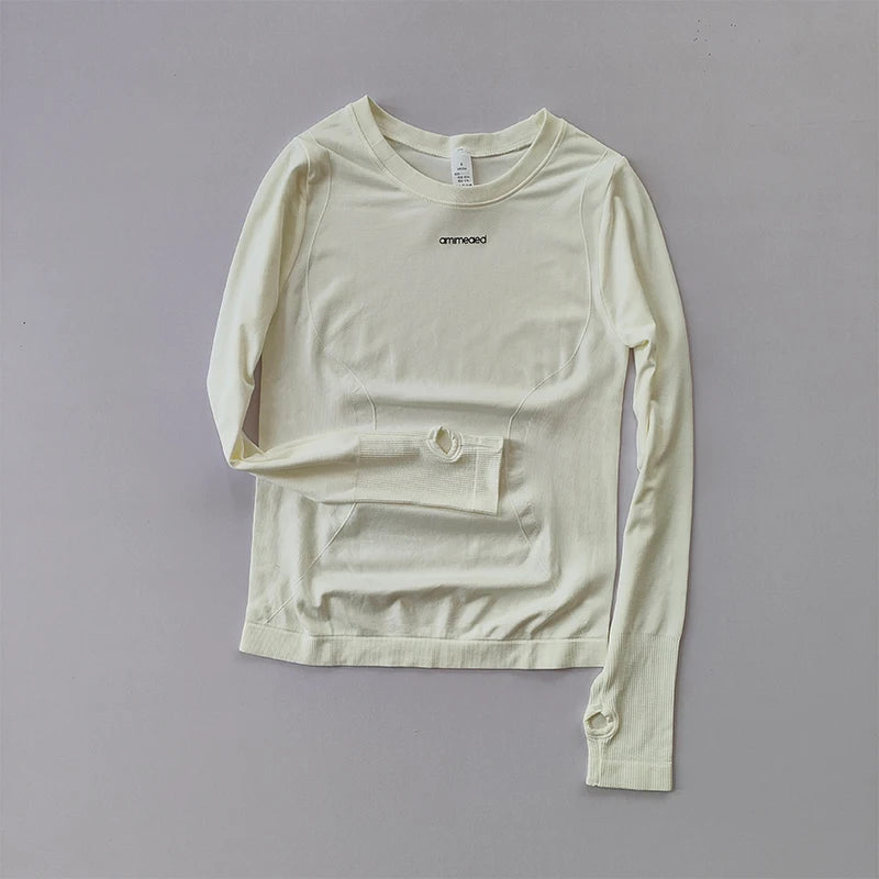 Women's Gym Long Sleeve Top, Letter Graphic Workout Shirt, Quick Dry Compression Wear for Running & Yoga