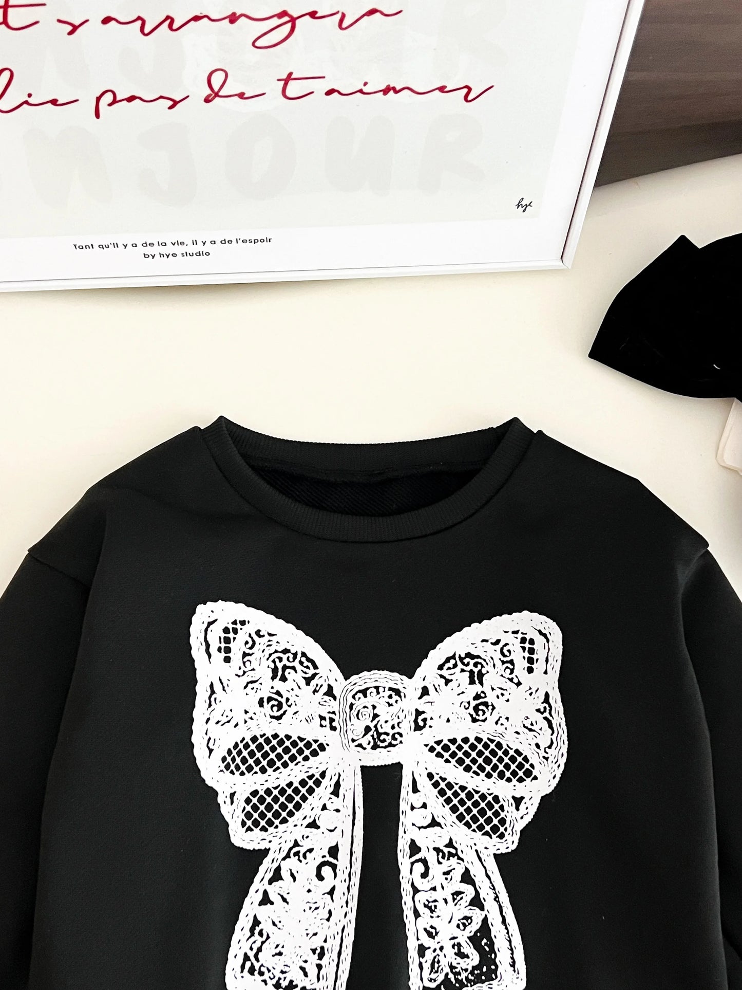 children's clothing for 3-7 years  white bow printed long-sleeved top + pants autumn girls set