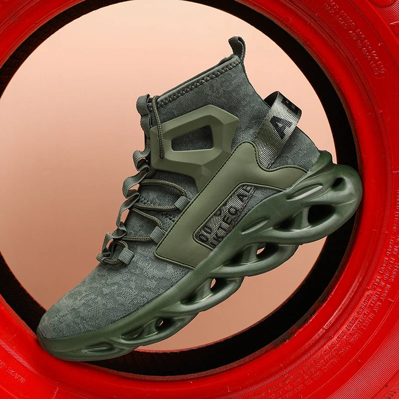 Men's high-top, large-sized casual sports shoes, anti-slip, breathable, woven mesh, loafers, running and tennis men's shoes