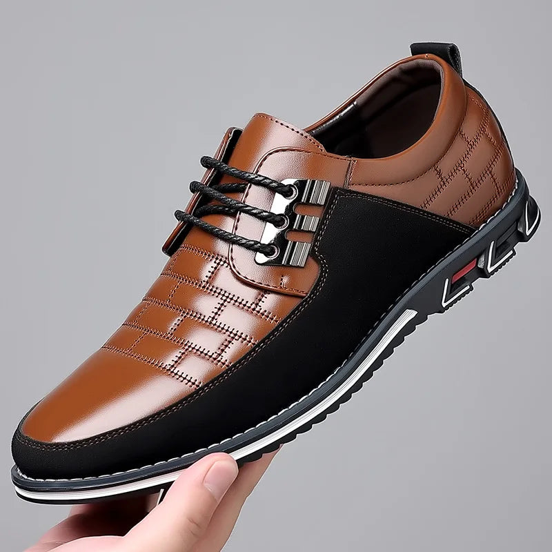 2023 Men Sneakers Shoes Fashion Brand Classic Lace-Up Casual Loafers Pu Leather Shoes Black Breathable Business Men Shoes