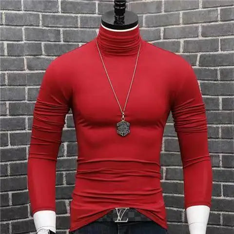 Trendy Casual Turtleneck Men's Modal Winter Sweater turtleneck Cool Blouse Tight Modal T-shirt Youth Solid Color Base Shirt Top