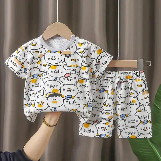 Children's Short Sleeve Set Summer Boys' Clothing Girls' T-shirt Baby Summer Clothing 2025 Children's Clothing
