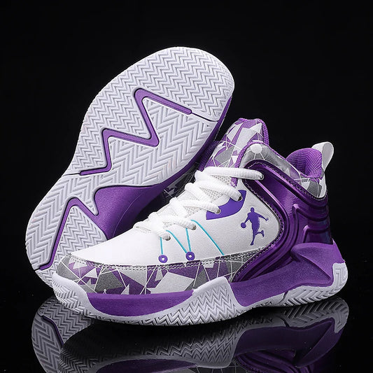 Hot Sale Basketball Shoes For Children Fashion Design Purple Children's Basketball Sneakers High Top Lace-up Kids Sports Shoes
