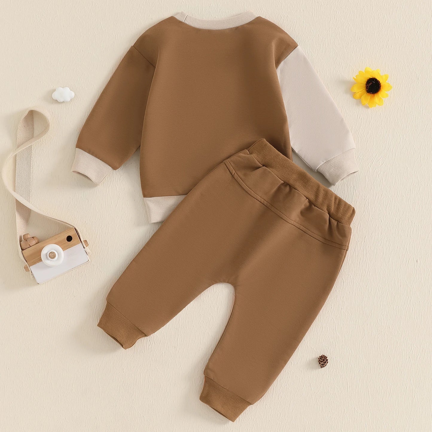 Infant Baby Boy Sweatshirt Pants Set 2pcs Clothing Suit Casual Toddler Long Sleeve Contrast Color Ribbed Cotton Outerwear