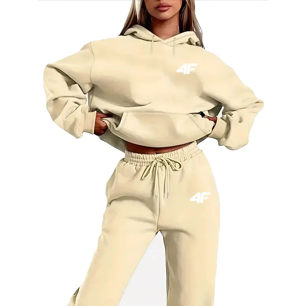 Ladies Hoodie Sweatshirt Set, Street Hip Hop Hoodie Set, Casual Two-piece Set, Plush Sweatshirt, Fashionable Outdoor Wear