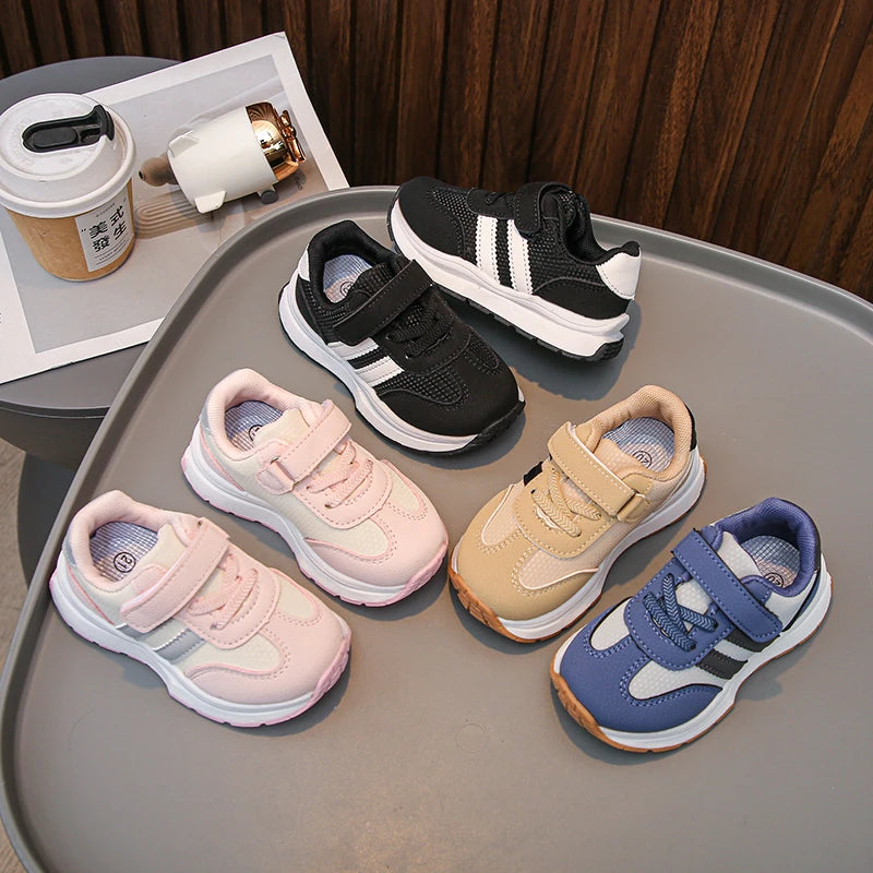 Children's Sneakers 0-8 Years Old Blue Leather Boys Girls Single Shoes Four Seasons Models Soft Non-slip Kids Walking Shoes