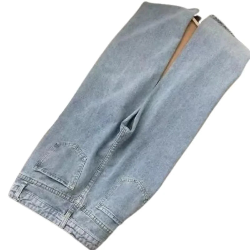 Summer plus Size Dad Jeans High Waist Loose Straight Leg Korean Sle Women's Wide Leg Long Pants Slimming Effect