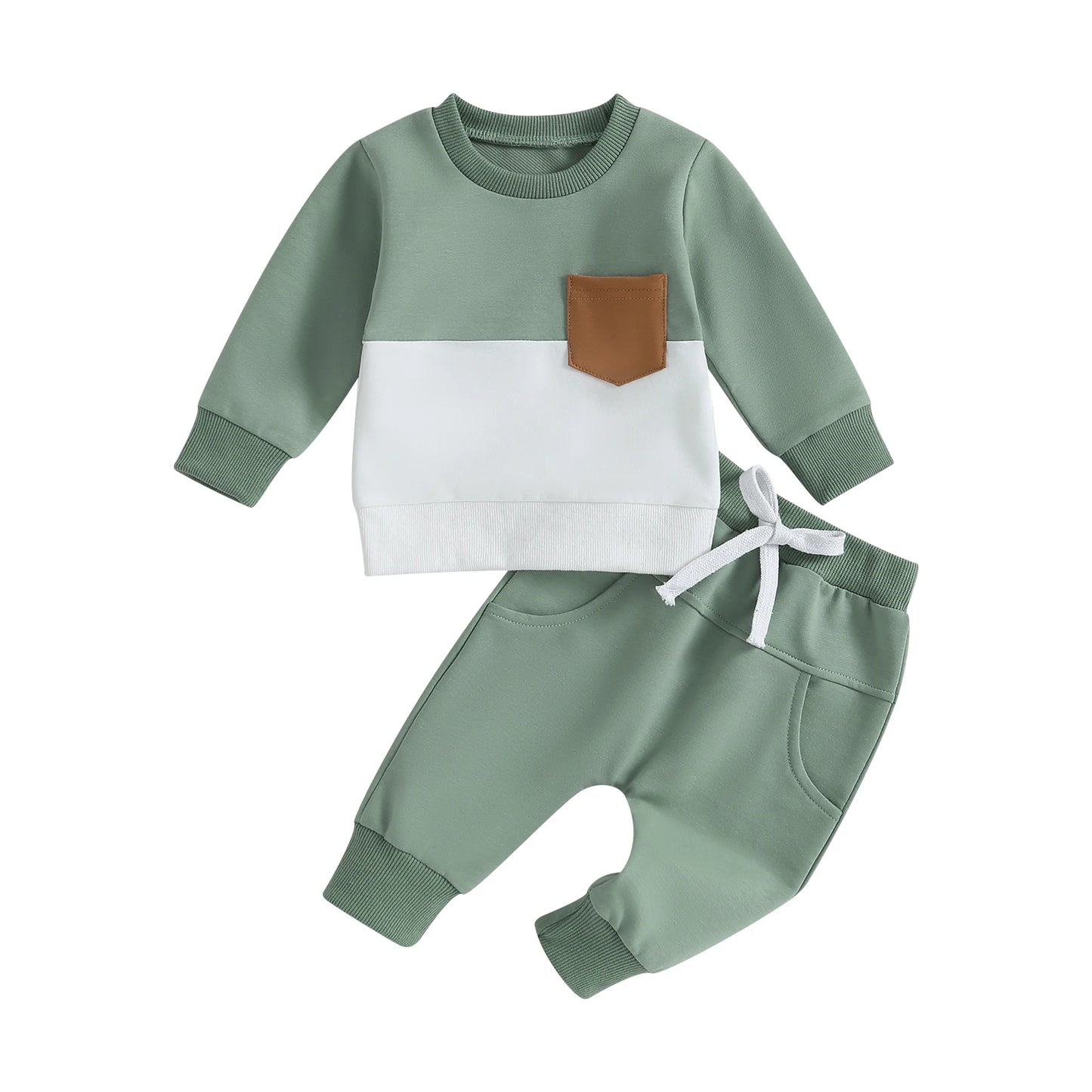 visgogo 0-3Years Baby Boys Clothes 2Pcs Fall Winter Outfits Long Sleeve Contrast Color Pullover Tops and Pants Toddler Tracksuit