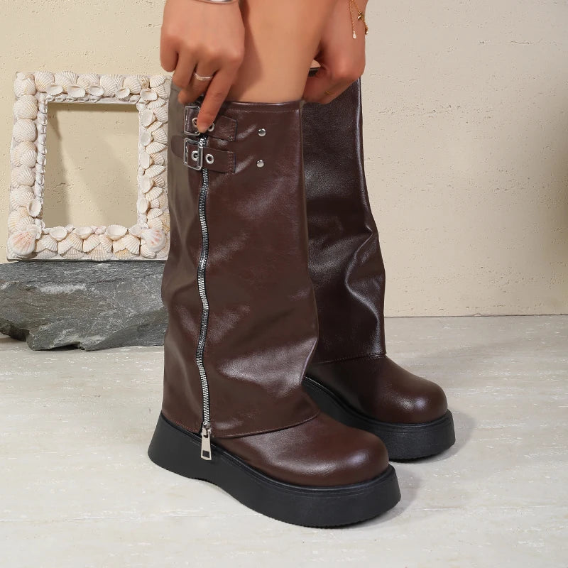 Big Toe Booties for Women Sweet Cool Style Pile Boots Thick Sole Platform Western Boots Over-the-Knee Long Boots High Tube Ridin