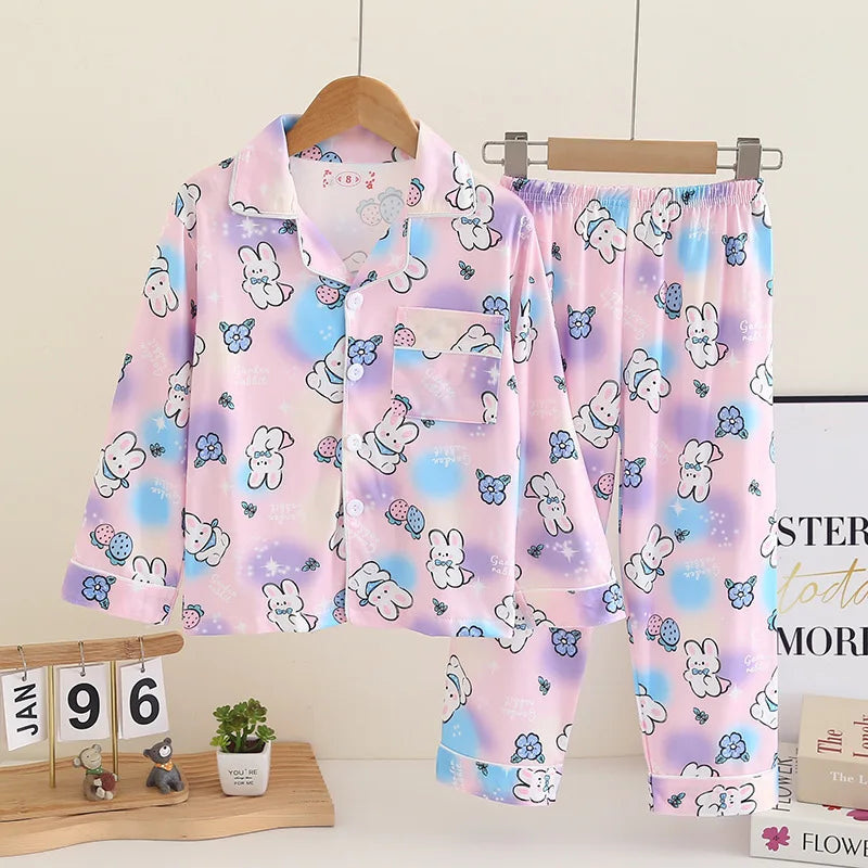 Cartoon New Spring Autumn Children's Pajamas Set Girls Boys Teenagers Stitch Long-sleeved and Pants Outside Home Clothes Set