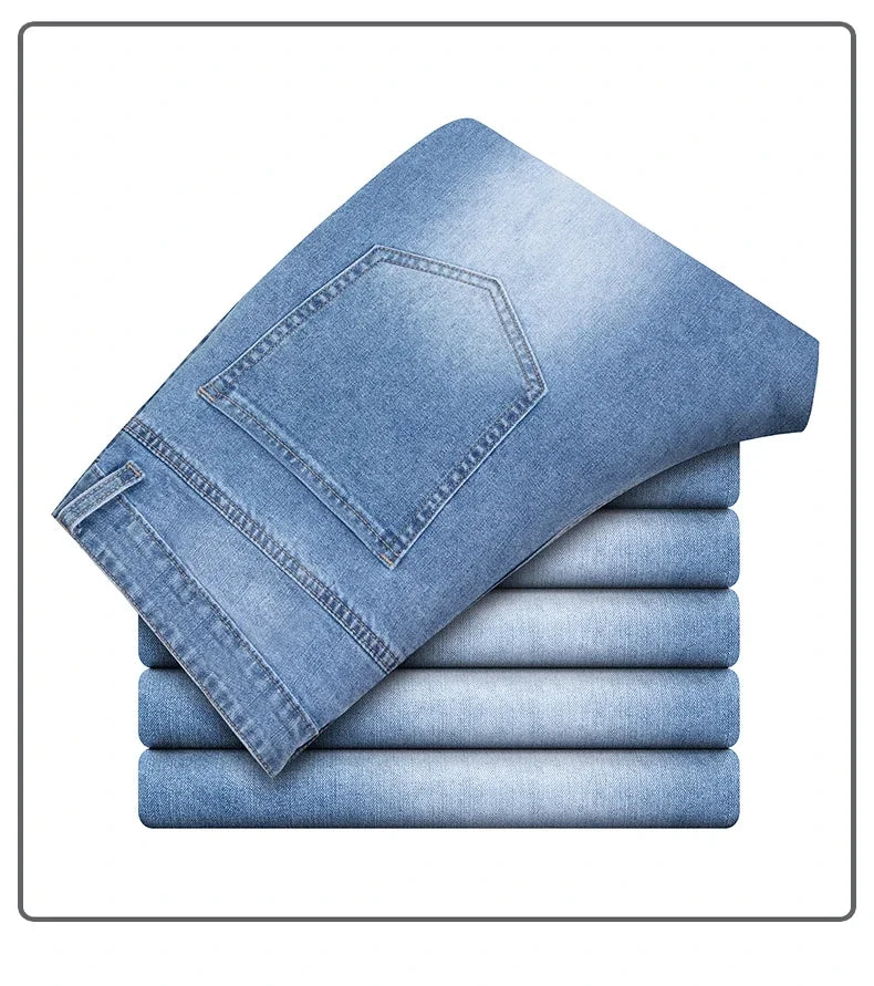 Summer Thin Straight Jeans Men's Clothing Soft Breathable Trousers Male Brand Comfortable Business Loose Denim Pants