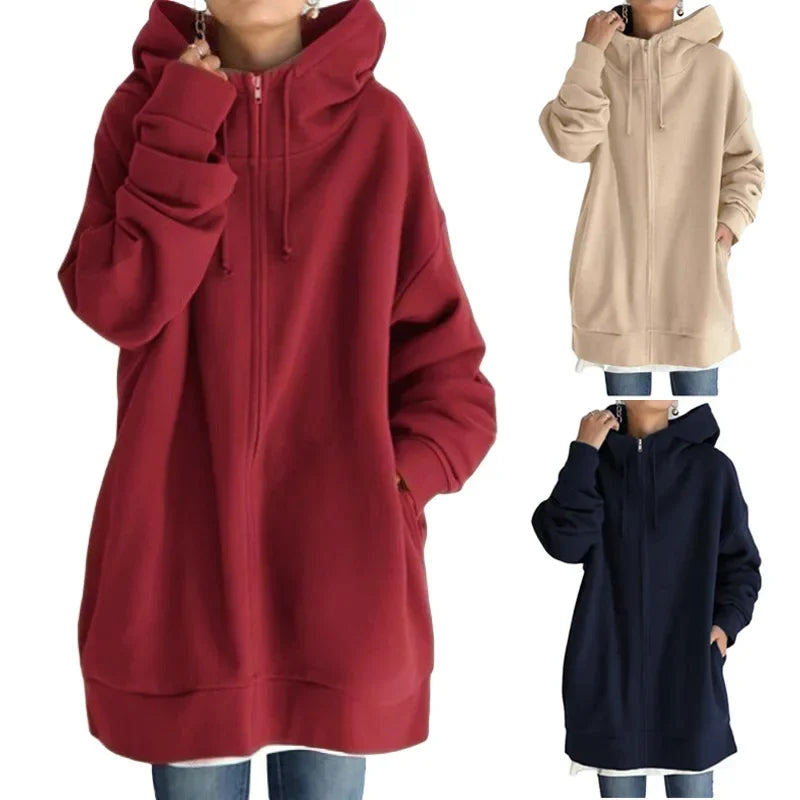 2025 Autumn Women's Hoodie Black Long Sleeve Lace Up Zippers Pockets Plush Hoodies Female Winter Trendy Casual Ladies Clothes