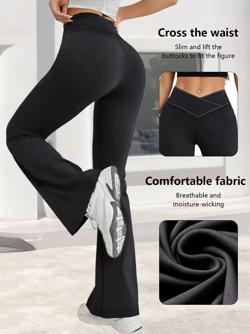 Women's High-Waisted Flare Pants - Cross-Waist Elastic Design, Versatile Long Slim Wide-Leg Trousers,Plus Size Clothes,Jeans（New