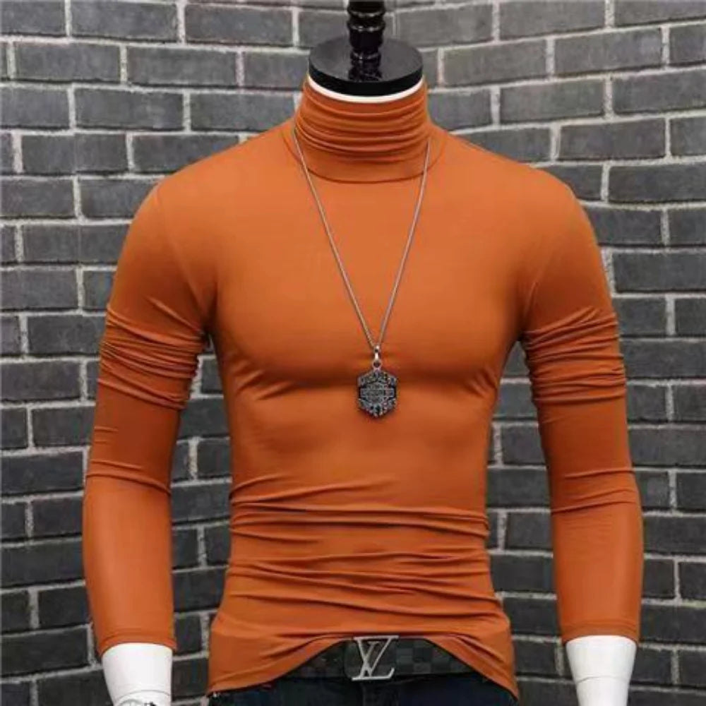Trendy Casual Turtleneck Men's Modal Winter Sweater turtleneck Cool Blouse Tight Modal T-shirt Youth Solid Color Base Shirt Top