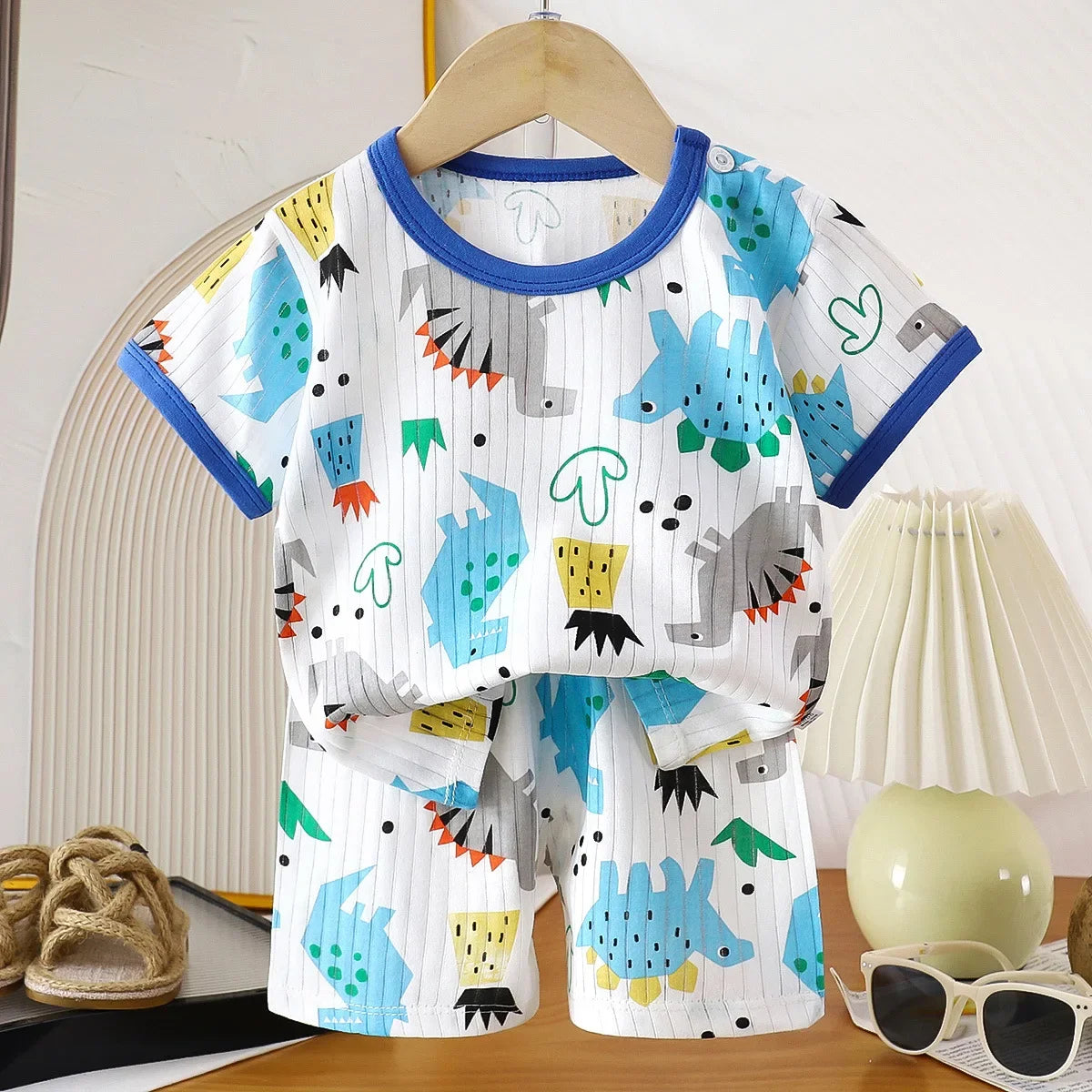 Kids Summer Pure Cotton Clothing Sets Boys Girls Cute Cartoon Short Sleeve T-Shirt Tops with Shorts Toddler Baby Casual Pajamas