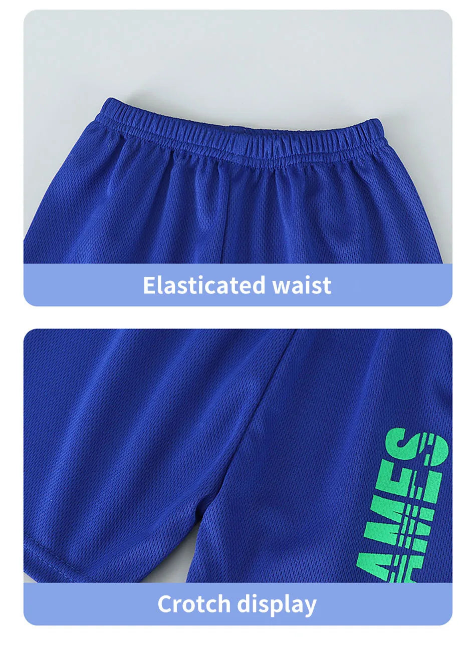 Summer Collection Boys Basketball-Inspired Quick-Dry Homewear Set Solid Color Sports Short and Sleeved Shorts Children Sets
