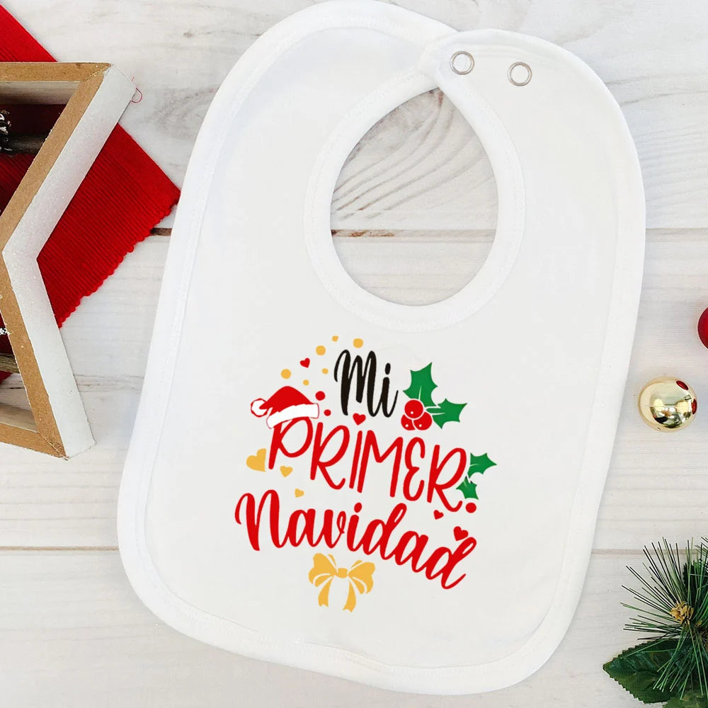 My First Christmas Deer Spanish Printed Baby Bib Bibs Christmas Party Girl Boy Newborn Cotton Saliva Towel Infant Christmas Gift