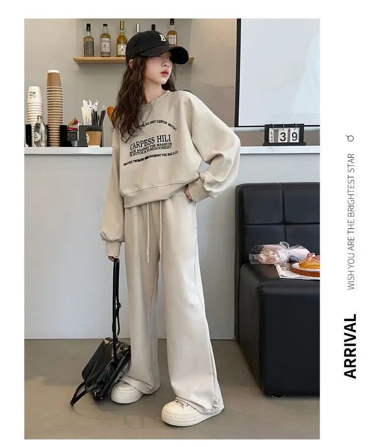 2025 autumn winter kids Girls Clothes Suit Child letters sweatshirt crop top + wide leg pant Tracksuit 4 5 6 7 8 9 10 11 12 year