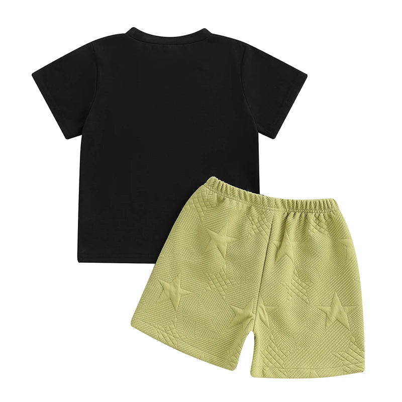 Pudcoco Kids Baby Boys Shorts Set, Short Sleeve T-shirt with Elastic Waist Stars Shorts Toddler Set Summer Outfit