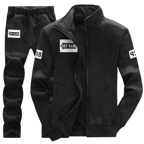 Trendy Hoodie Men's Stand Collar Jacket Casual Sportswear Long Pants Spring Autumn Youth plus Size Clothing Set