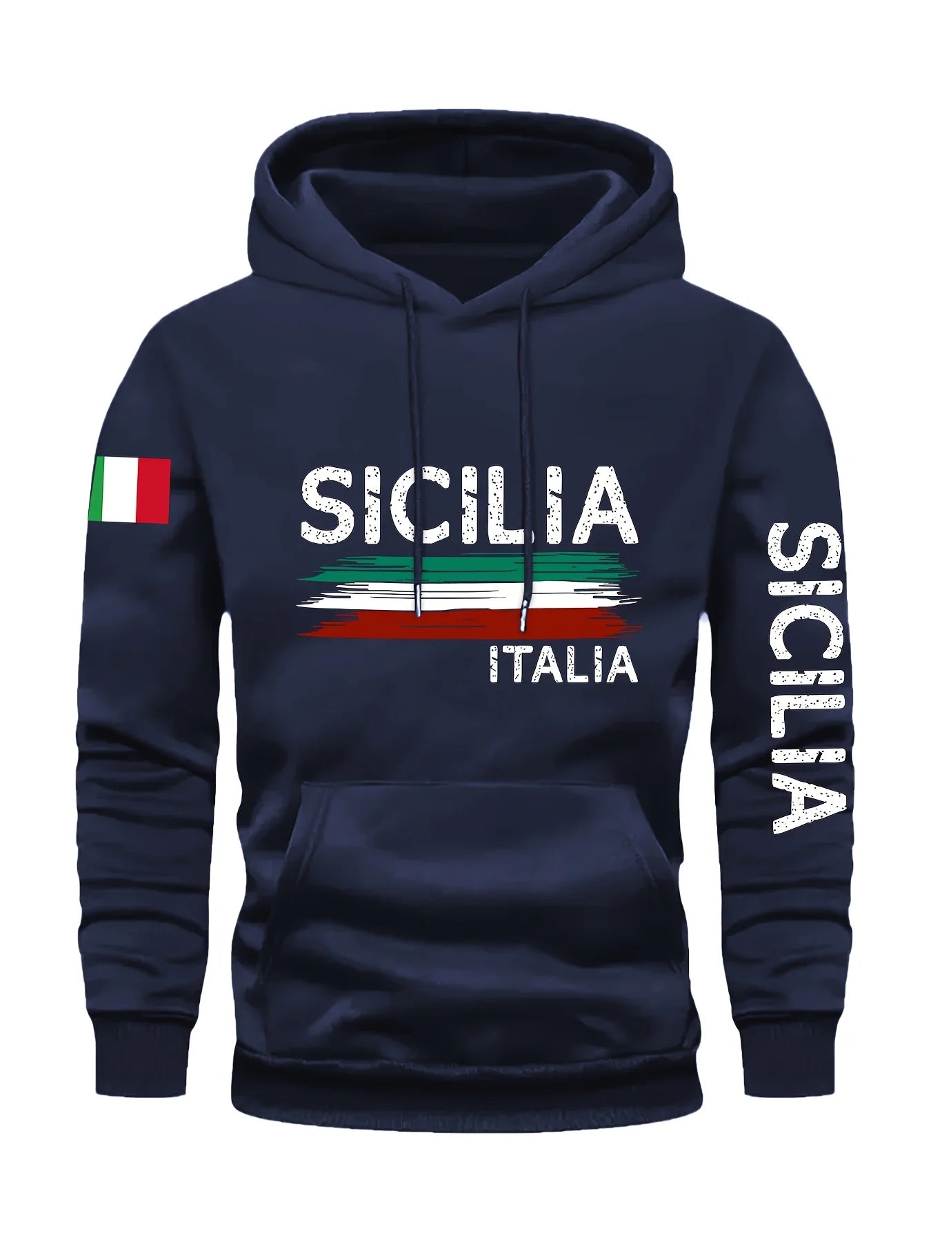 Hoodie Casual Pullover Pocket Geometric Pattern Knit Fabric Slight Stretch Regular Fit Hooded Collar Fashion Sports Sweatshirt