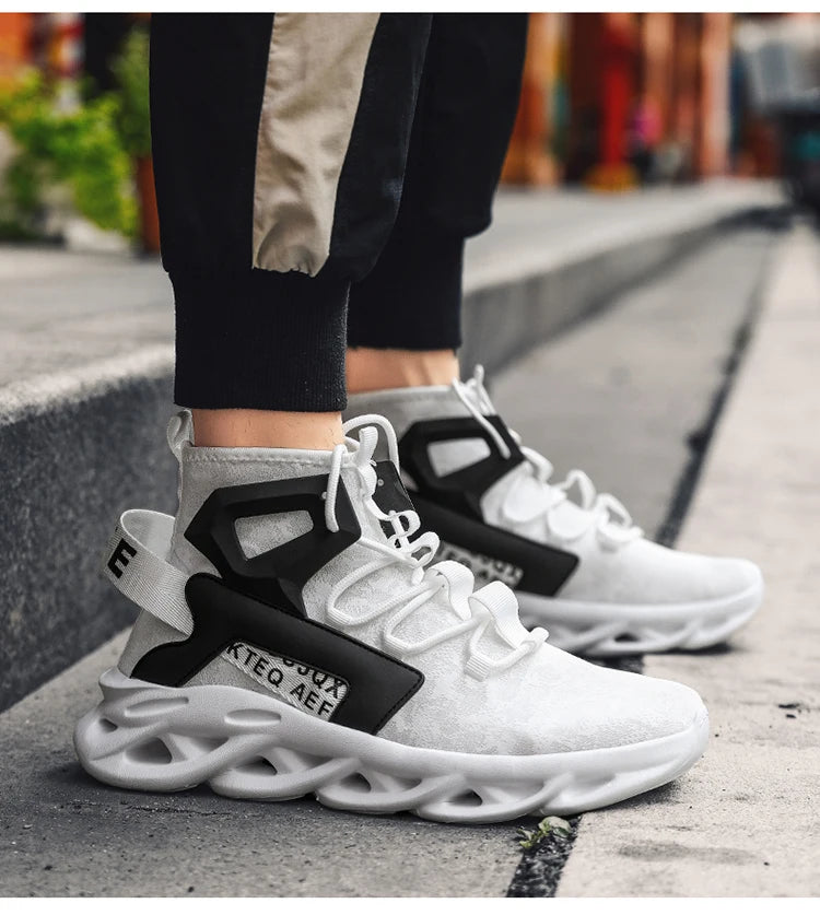 Men's high-top, large-sized casual sports shoes, anti-slip, breathable, woven mesh, loafers, running and tennis men's shoes