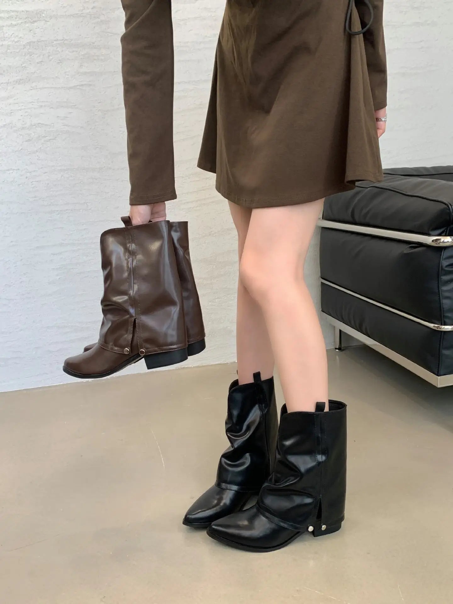 Women's Boots 2025 Autumn New Fashion Retro Pointed Toe Female Ankle Boots Synthetic Leather Outdoor Anti Slip Boots Botas Mujer