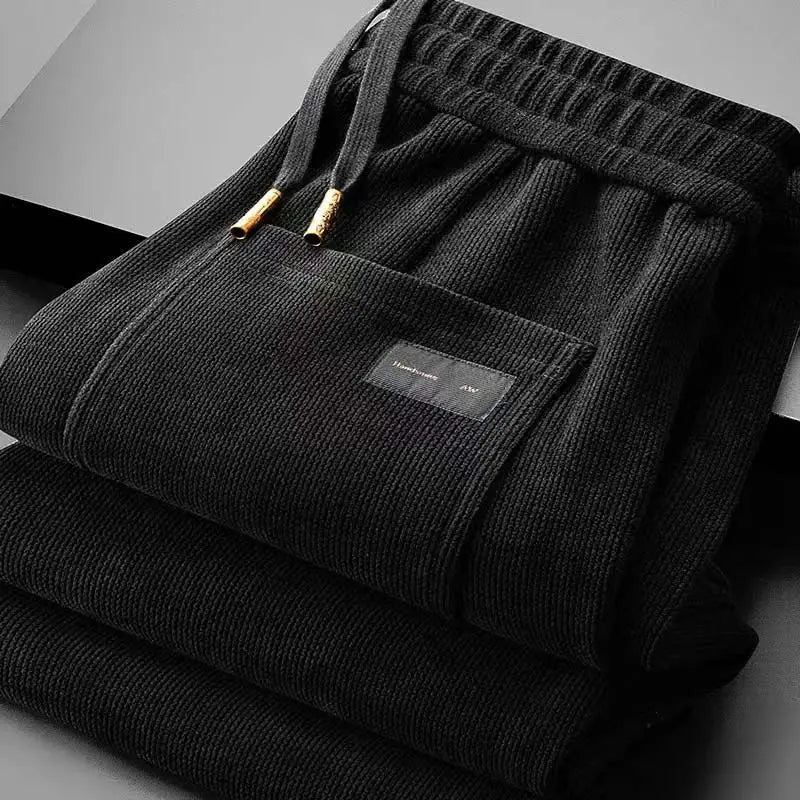 Men's Loose Straight Leg Fleece Lined Thickened Warm Casual Pants Autumn Winter Dad Pants Comfortable Polyester Fiber